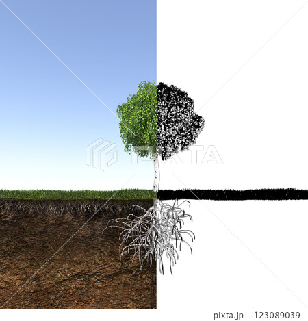tree with strong and deep roots, 3d render 123089039