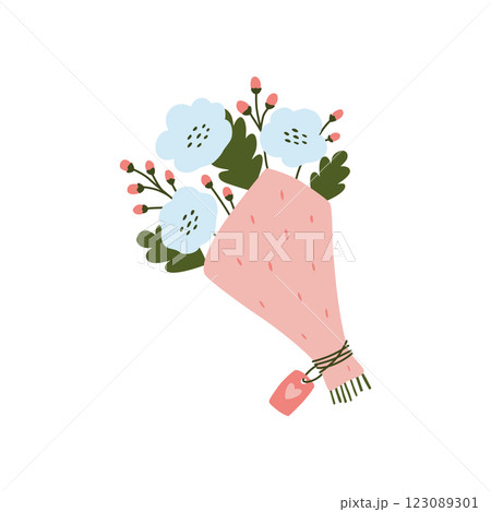 Mixed flower bouquet, gifts and celebration concept 123089301