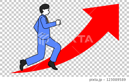 Illustration of a running businessman and an upward arrow 123089589