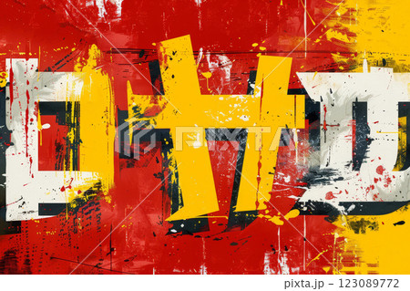 Vivid abstract display of red, yellow, and white color blocks with bold shapes and energetic texture creating a striking visual impact Vivid abstract display of red, yellow, and white color blocks with bold shapes and energetic texture creating a striking visual impact 123089772
