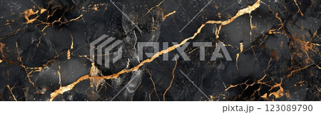 Admire the stunning beauty of ultra-realistic black marble adorned with luxurious golden veins, perfect for sophisticated designs 123089790