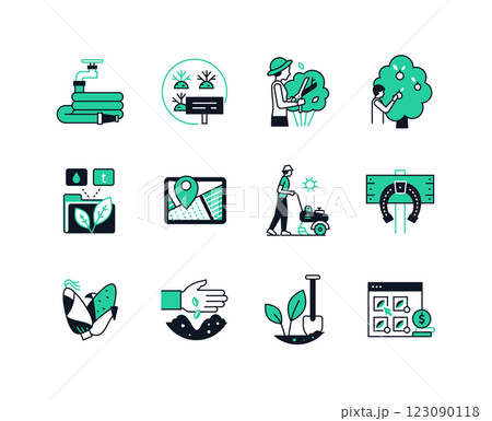 Gardening and farming - line design style icons set Gardening and farming - line design style icons set 123090118