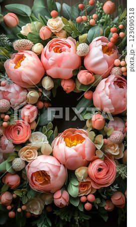 Beautiful pastel floral wreath symbolizing Easter's themes of rebirth and hope in springtime 123090518