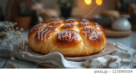 Delicious Easter cake with glossy finish and sprinkled sugar on wooden table at home Delicious Easter cake with glossy finish and sprinkled sugar on wooden table at home 123090584