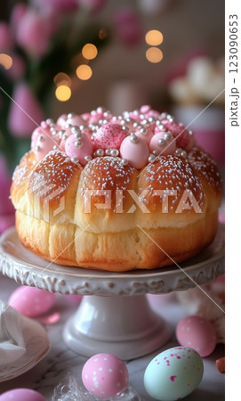 Delicious French brioche de Pques fills a chic Parisian kitchen with Easter charm and sweetness Delicious French brioche de Pques fills a chic Parisian kitchen with Easter charm and sweetness 123090653