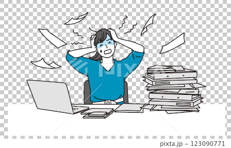 Illustration material of a busy woman in a suit holding her head Illustration material of a busy woman in a suit holding her head 123090771