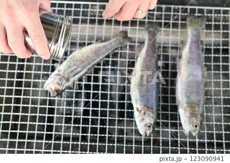 炭火で焼く魚 炭火で焼く魚 123090941