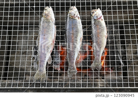炭火で焼く魚 炭火で焼く魚 123090945