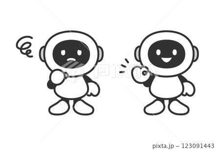 悩み･OKサインのポーズをするAIロボットのセット【ベクターイラスト素材】 123091443