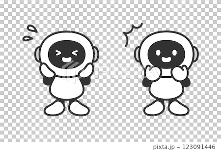 焦り･ショック･驚きのポーズをするAIロボットのセット【ベクターイラスト素材】 123091446