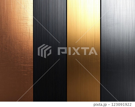 Copper, Black, Gold, Silver Brushed Metal Textures: A Striking Contrast 123091922