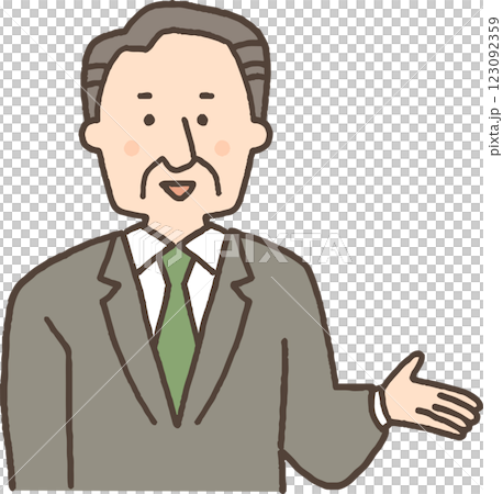 案内をするスーツを着たシニア男性 123092359