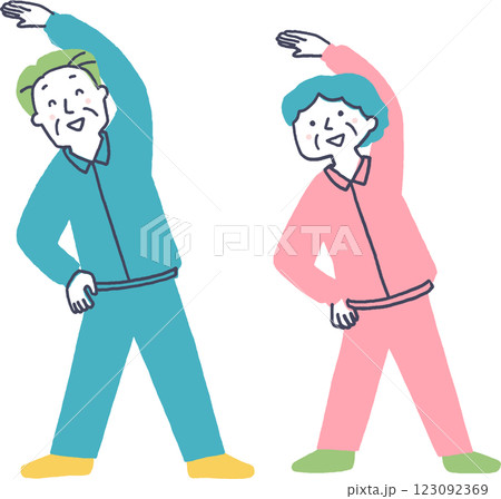 体操をするシニア夫婦 体操をするシニア夫婦 123092369