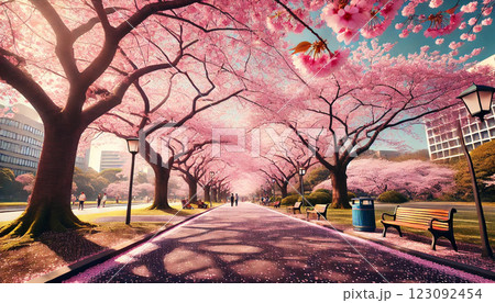 満開の桜が美しい春の公園 – 日本の伝統的な花見シーズンの風景 満開の桜が美しい春の公園 – 日本の伝統的な花見シーズンの風景 123092454