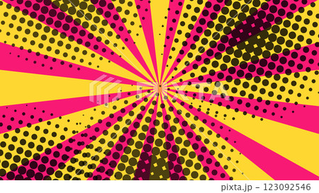 abstract pink and yellow sunburst background with dots pattern decoration 123092546