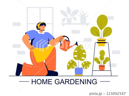 Home Gardening Vector Illustration featuring People Planting Gardens, Flowers, and Plants at Home and Outdoors in a Nature Concept Background Home Gardening Vector Illustration featuring People Planting Gardens, Flowers, and Plants at Home and Outdoors in a Nature Concept Background 123092587