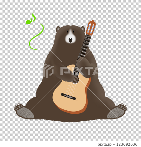クマが楽しそうにギターを弾いているイラスト 123092636