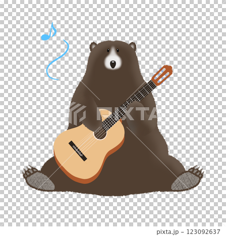 クマが楽しそうにギターを弾いているイラスト 123092637