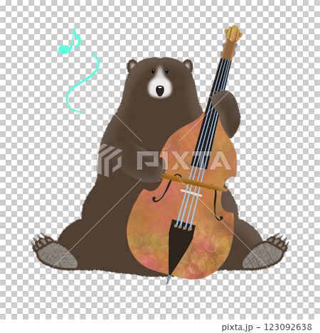 クマが楽しそうにコントラバスを弾いているイラスト 123092638