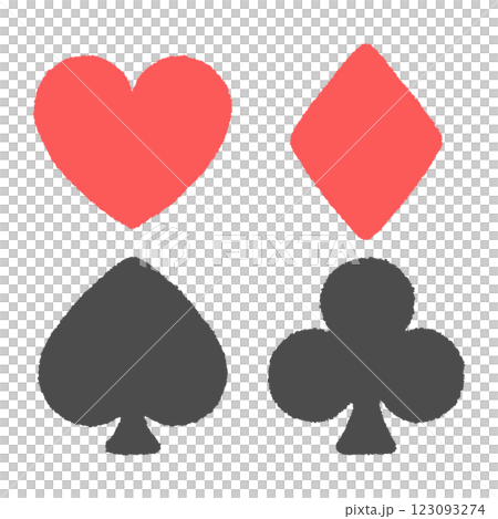 A set of playing card marks that look like they were drawn with crayons 123093274