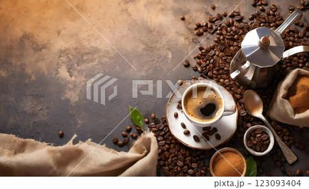 入れたてのコーヒー 上からのアングル コピースペース 入れたてのコーヒー 上からのアングル コピースペース 123093404