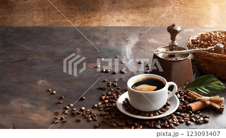 入れたてのコーヒー 上からのアングル コピースペース 入れたてのコーヒー 上からのアングル コピースペース 123093407