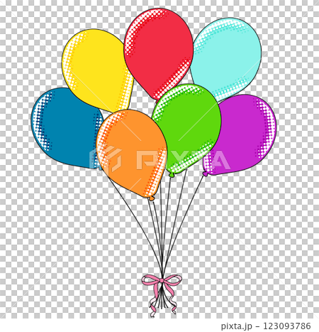 綁著絲帶的彩色氣球插畫素材 123093786