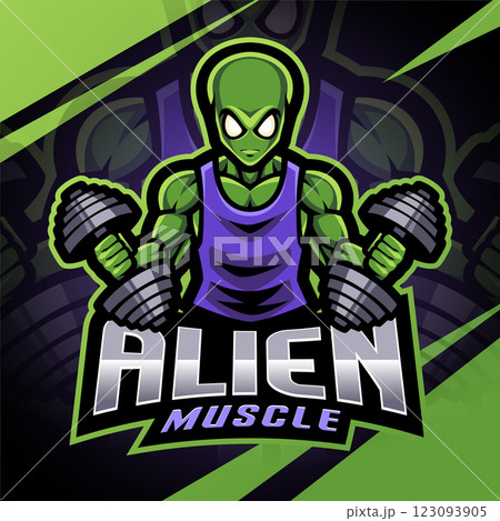 Alien muscle esport mascot logo design 123093905
