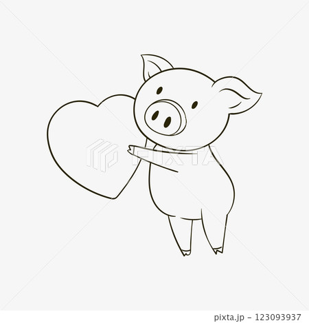 Cute Pig Holding a Heart 123093937