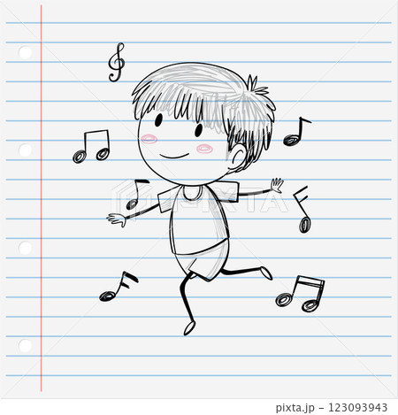 Joyful Child Dancing with Music Notes 123093943
