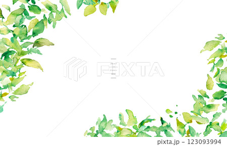 水彩画。水彩タッチのユーカリのベクターイラスト。水彩で描いた葉っぱの装飾フレーム。 水彩画。水彩タッチのユーカリのベクターイラスト。水彩で描いた葉っぱの装飾フレーム。 123093994