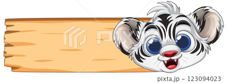 Cute Cartoon Animal with Wooden Sign Cute Cartoon Animal with Wooden Sign 123094023