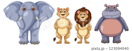 Cartoon Safari Animals Group Illustration 123094040