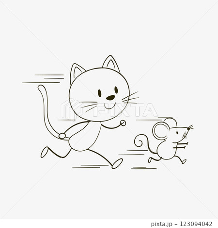 Cat and Mouse Running Together 123094042