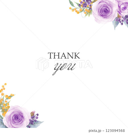 紫の薔薇のブーケのサンキューカード　正方形 123094568