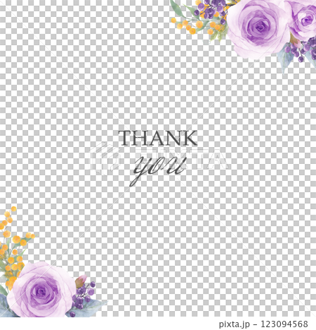 紫の薔薇のブーケのサンキューカード　正方形 123094568