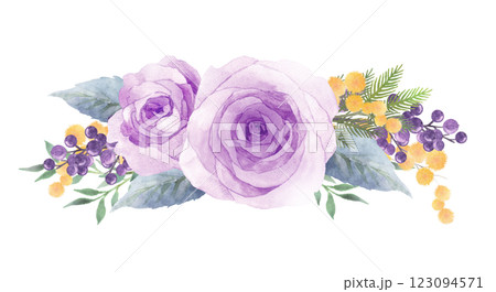 紫の薔薇のブーケの水彩画 123094571