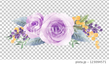 紫の薔薇のブーケの水彩画 123094571