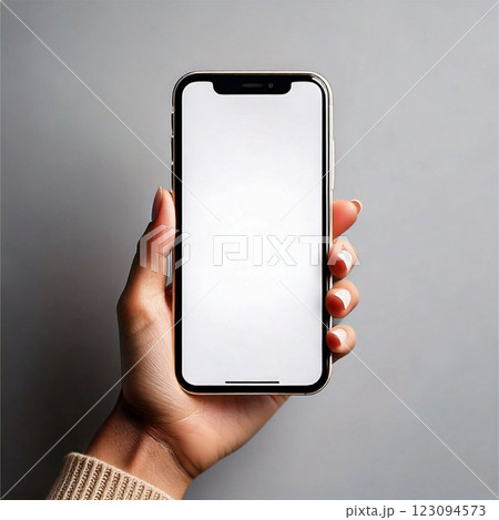 スマホを持つ手 画面 正面 モックアップ 壁紙 背景 123094573