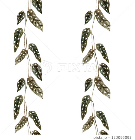 Seamless tropical begonia leaves pattern. Watercolor. Hand painted jungle leaf wallpaper, wrapping paper, fabric design 123095092
