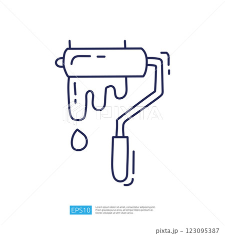 A simple line drawing of a paint roller with dripping paint, symbolizing painting or renovation tasks. A simple line drawing of a paint roller with dripping paint, symbolizing painting or renovation tasks. 123095387