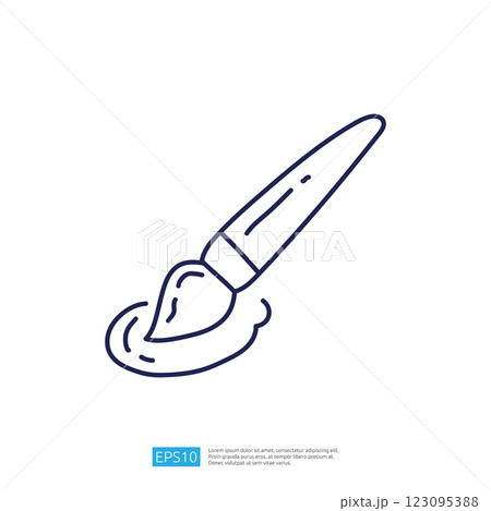 A simple line drawing of a paintbrush partially dipped in paint, representing artistic creation and expression. A simple line drawing of a paintbrush partially dipped in paint, representing artistic creation and expression. 123095388