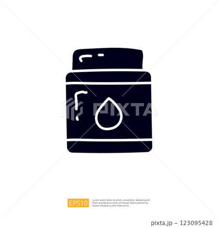 A simple graphic representation of a container with a droplet symbol, suggesting a product related to liquids, possibly for personal care or household use. 123095428