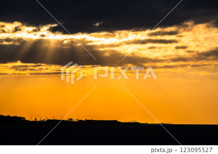 Golden Hour Wind Turbines in Tamsui, Taiwan. 123095527