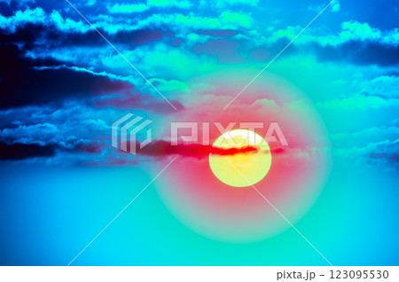 Spring Sunset with Vibrant Sky in Tamsui, Taiwan. 123095530