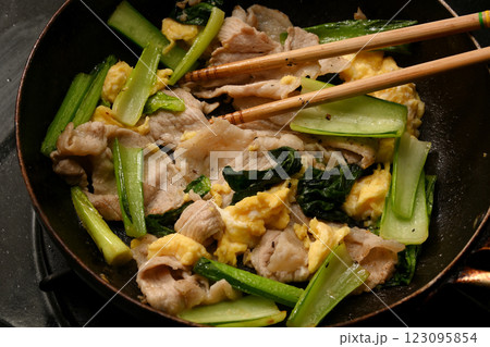 豚肉と小松菜の中華風卵炒め 123095854