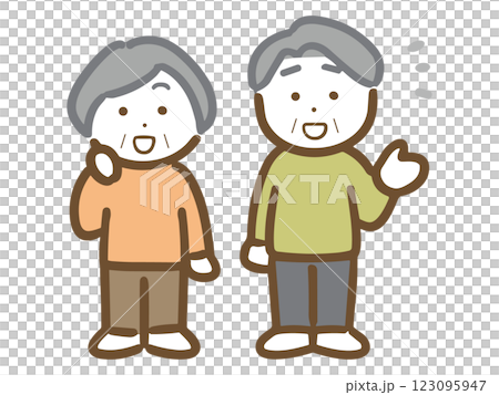 一對微笑的老年夫婦展示他們的全身 123095947