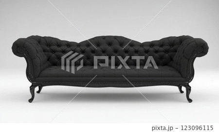 Elegant black upholstered sofa with decorative nailhead trim 123096115