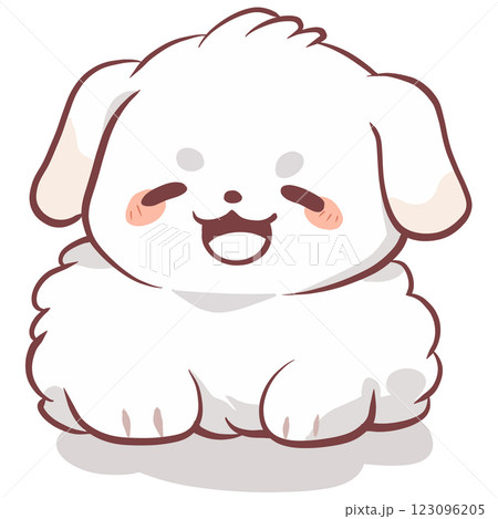cute, fluffy white dog with happy expression, sitting contentedly. This adorable character brings joy and warmth to any setting 123096205