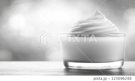 Creamy dessert served in a glass dish with a soft swirl 123096288